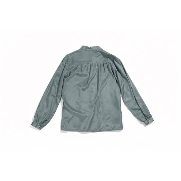 Vintage Sage Satin Blouse M L Band Collar 90s Minimalist Balletcore Silk Feel - Picture 3 of 5